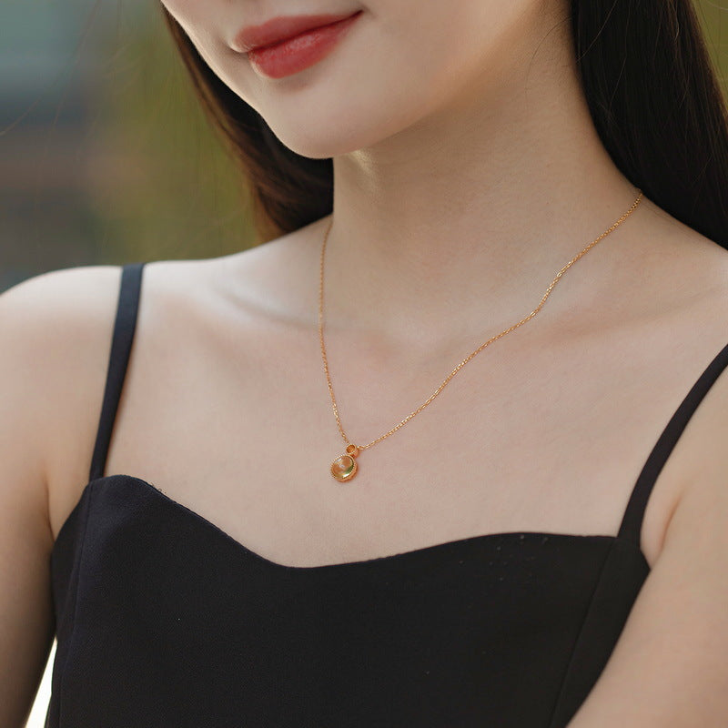 S925 Sterling Silver Jewelry Necklace Natural Amber Geometric Round Style Charms Necklaces