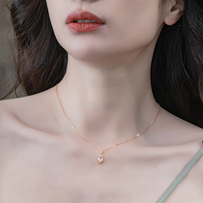 S925 Sterling Silver Jewelry Pendants Natural Rose Quartz Gemstone Choker Necklace Charms