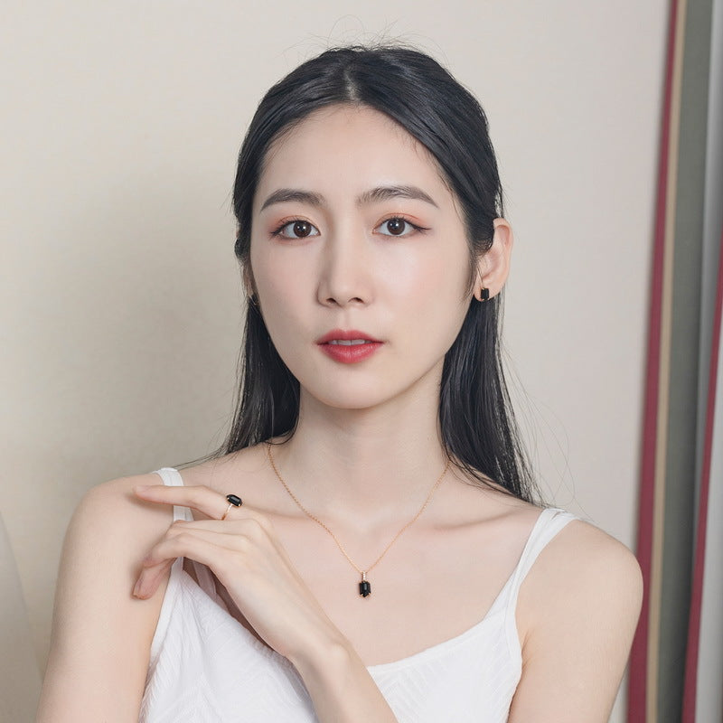 S925 Sterling Silver Jewelry Ring Natural Black Onyx Gemstone Irregular Style Rings