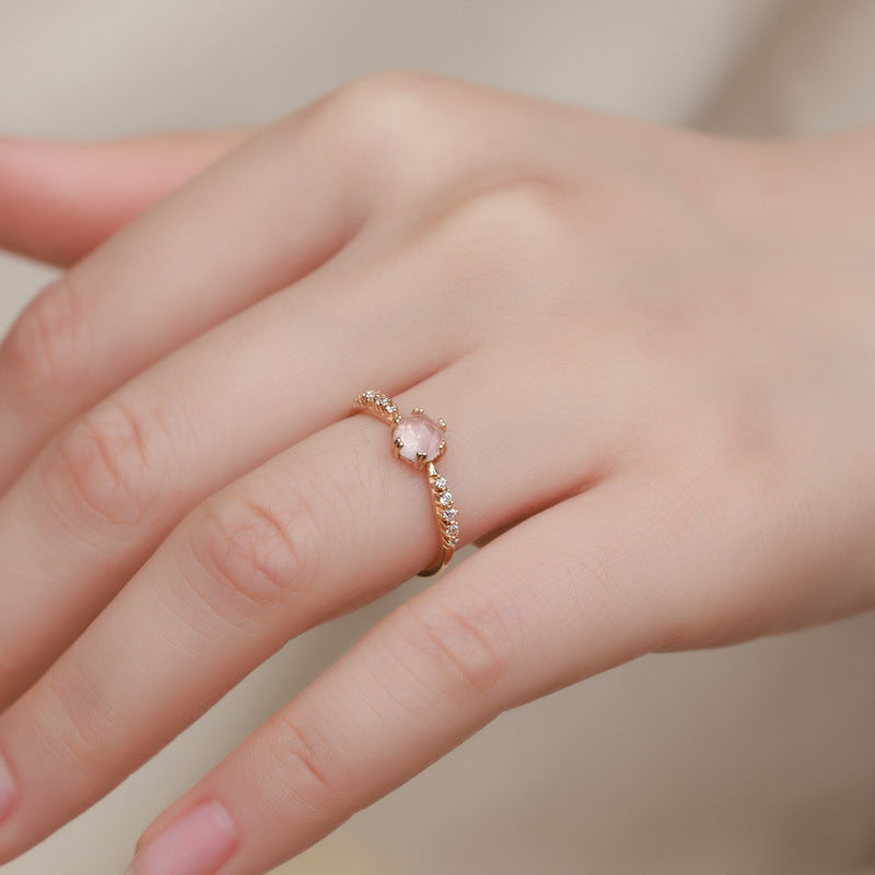 S925 Sterling Silver Jewelry Ring Natural Rose Quartz Gemstone Simple Luxury Rings