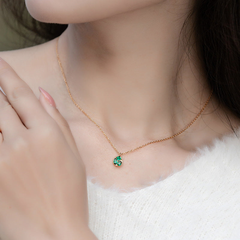 S925 Sterling Silver Jewelry Necklaces Lab Grown Emerald Gemstone Charms Necklace