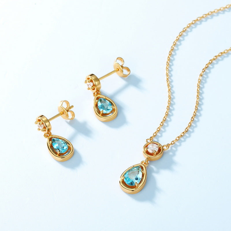 S925 Sterling Silver Jewelry Earrings Natural Swiss Blue Topaz Gemstone Simple Luxury Earrings