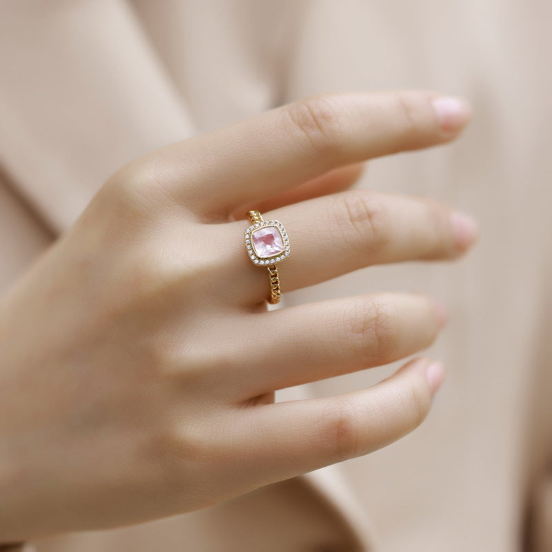 S925 Sterling Silver Jewelry Ring Natural Rose Quartz Fashion Simple Luxury Rings