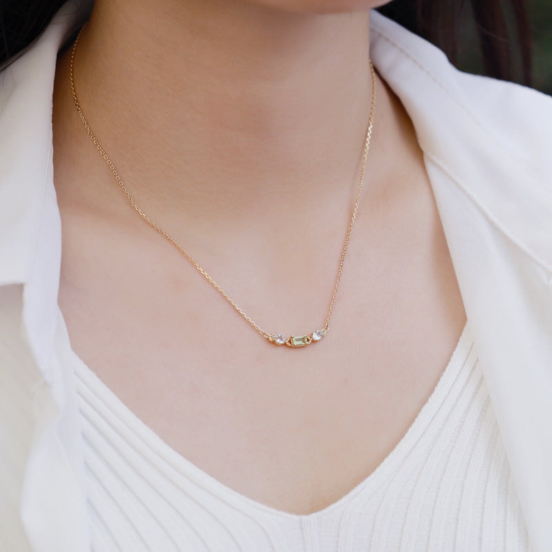 S925 Sterling Silver Jewelry Necklaces Peridot Gemstone Simple Luxury Choker Necklace