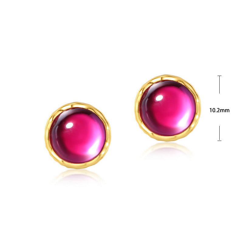 S925 Sterling Silver Jewelry Earrings Red Corundum Gemstone Fashion Stud Earrings
