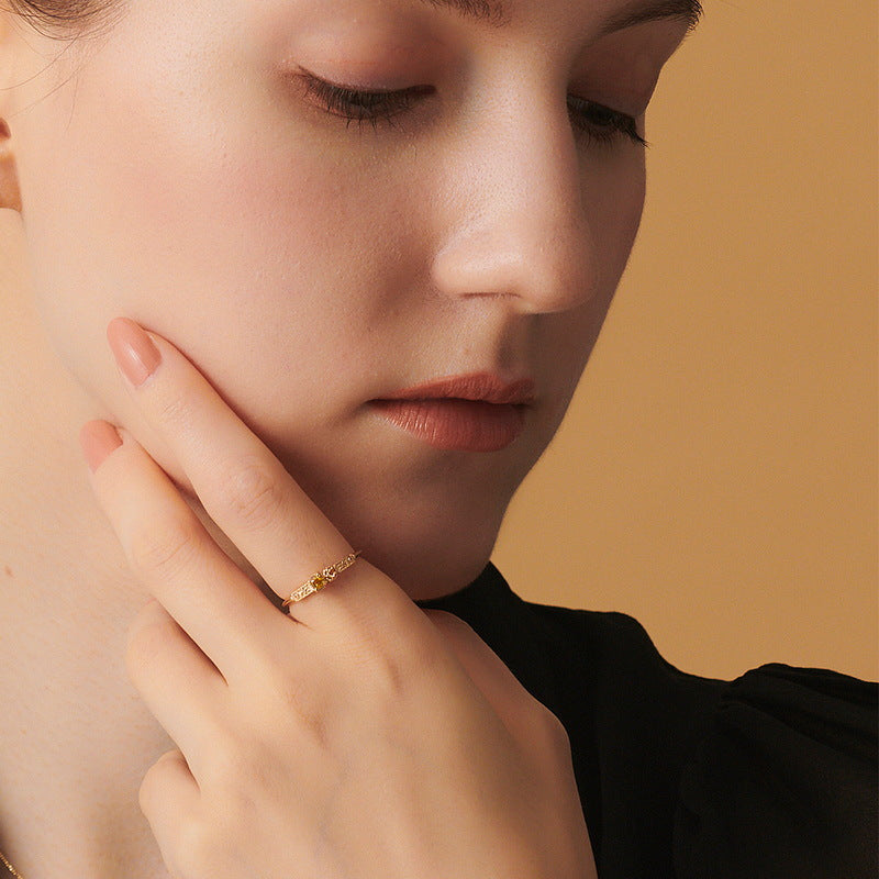 S925 Sterling Silver Jewelry Ring Natural Citrine Gemstone Geometric Style Simple Luxury Rings