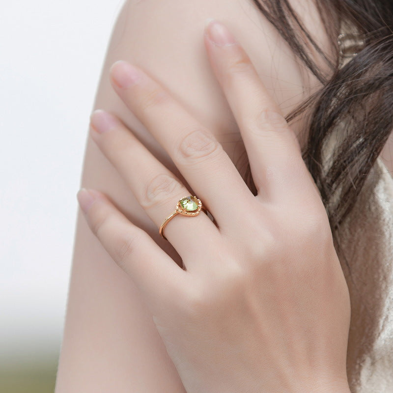S925 Sterling Silver Jewelry Rings Natural Peridot Gemstone Simple Luxury Ring
