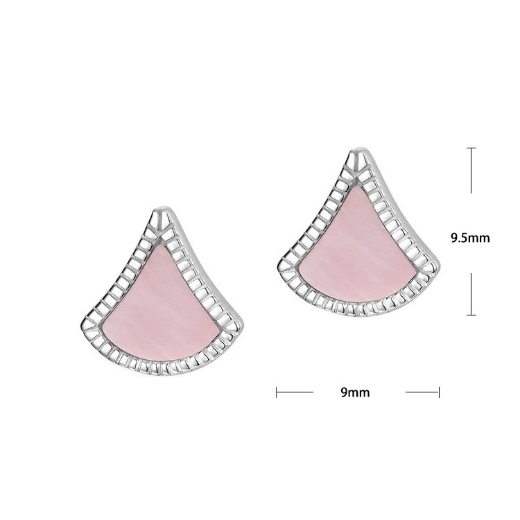 S925 Sterling Silver Jewelry Earrings Natural Pink Shell Gemstone Geometric Sector Style Earrings