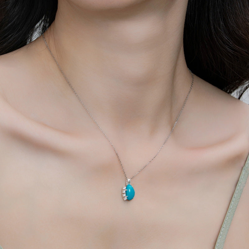 S925 Sterling Silver Jewelry Pendants Turquoise Gemstone Choker Necklace Charms