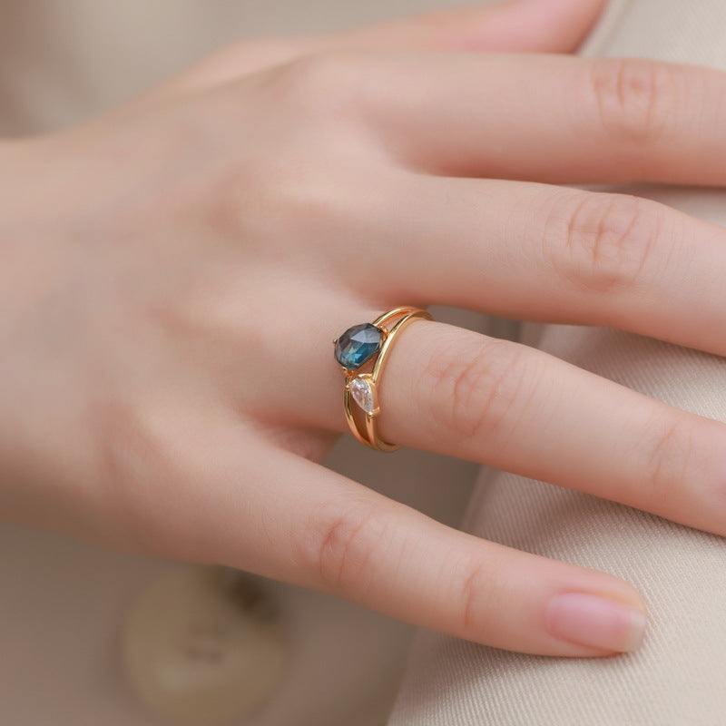 S925 Sterling Silver Jewelry Ring Natural London Blue Topaz Gemstone Simple Luxury Rings