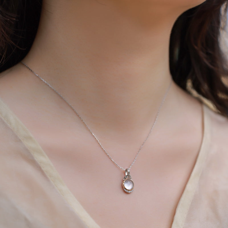 S925 Sterling Silver Jewelry Pendants Natural Rose Quartz Vintage Style Necklace Charms