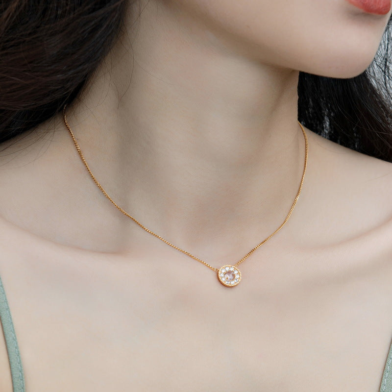 S925 Sterling Silver Jewelry Necklace Natural Rose Quartz Shining Charms Choker Necklace