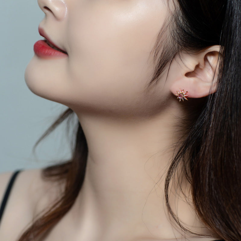 S925 Sterling Silver Jewelry Earrings Natural Moonstone Gemstone Star Style Stud Earrings