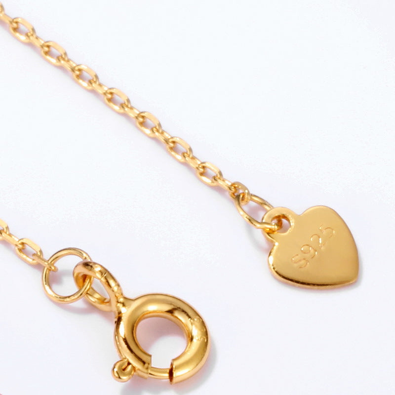 S925 Sterling Silver Jewelry Necklace Natural Rose Quartz Cute Rabbit Charms Choker Necklace