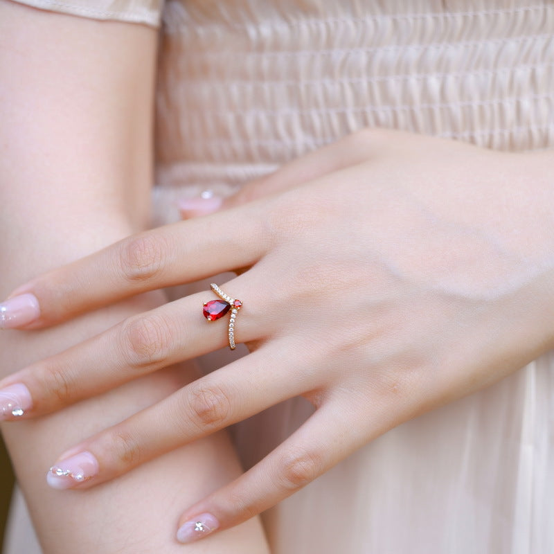 S925 Sterling Silver Jewelry Ring Natural Garnet Gemstone Water Drop Crown Style Rings