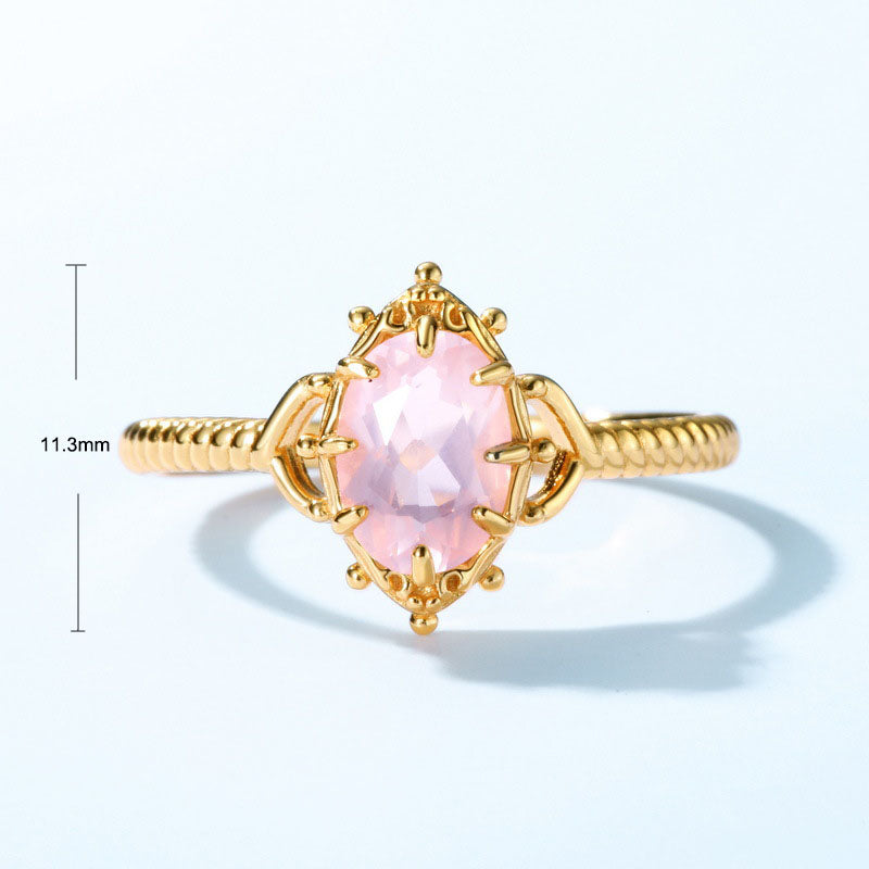 S925 Sterling Silver Jewelry Ring Natural Rose Quartz Gemstone Palace Style Rings