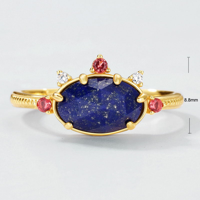 S925 Sterling Silver Jewelry Ring Natural Lapis Lazuli Gemstone Vintage Oval Style Rings