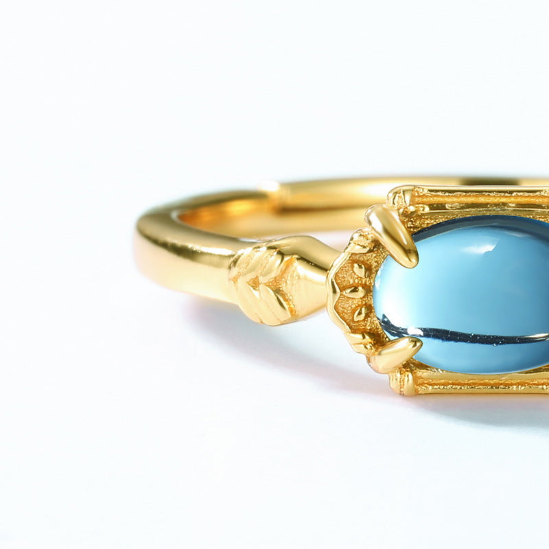 S925 Sterling Silver Jewelry Ring Natural London Blue Topaz Gemstone Vintage Style Rings