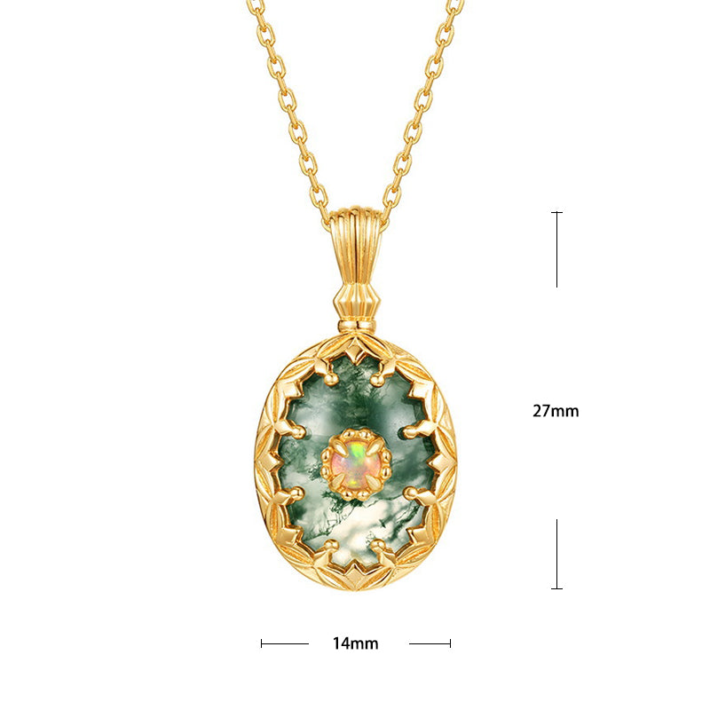 S925 Sterling Silver Jewelry Pendant Natural Moss Agate Gemstone Luxury Necklace Charms