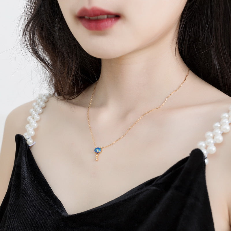 S925 Sterling Silver Jewelry Necklaces Blue Opal Gemstone Simple Luxury Choker Necklace