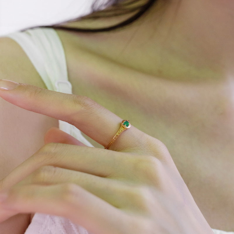 S925 Sterling Silver Jewelry Ring Natural Emerald Gemstone Vintage Star Style Rings