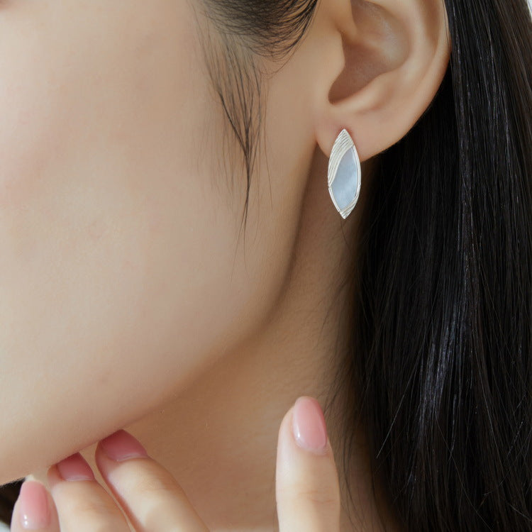 S925 Sterling Silver Jewelry Earrings Natural White Shell Gemstone Unique Design Earrings