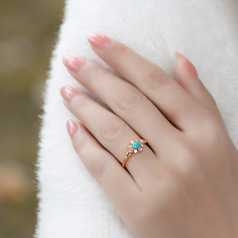 S925 Sterling Silver Jewelry Ring Natural Turquoise Gemstone Vintage Palace Style Rings