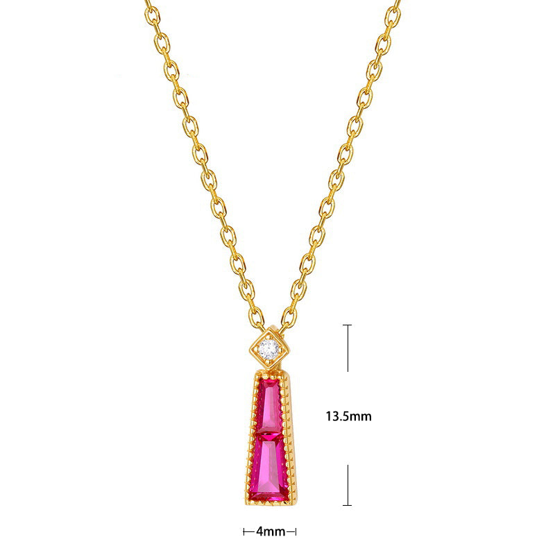 S925 Sterling Silver Jewelry Necklace Red Corundum Gemstone Geometric Style Charms Necklace