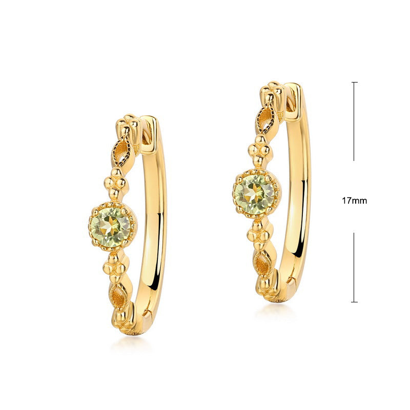 S925 Sterling Silver Jewelry Earrings Peridot Gemstone Vintage Style Hoop Earrings