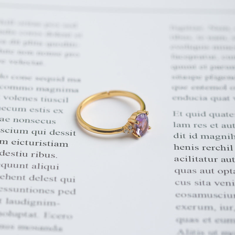 S925 Sterling Silver Jewelry Ring Natural Amethyst Gemstone Gold Plating Rings