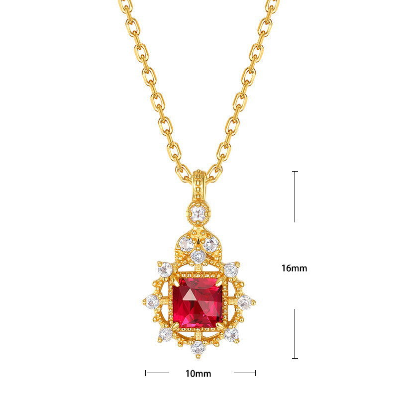 S925 Sterling Silver Jewelry Pendants Red Corundum Gemstone Palace Style Necklace Charms