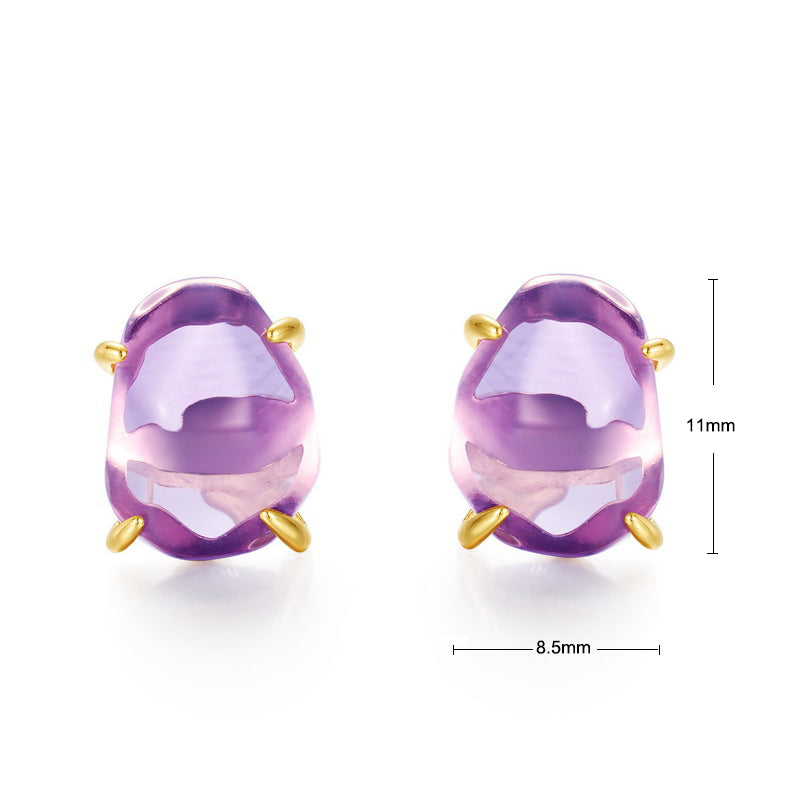 S925 Sterling Silver Jewelry Earrings Natural Amethyst Gemstone Irregular Style Stud Earrings