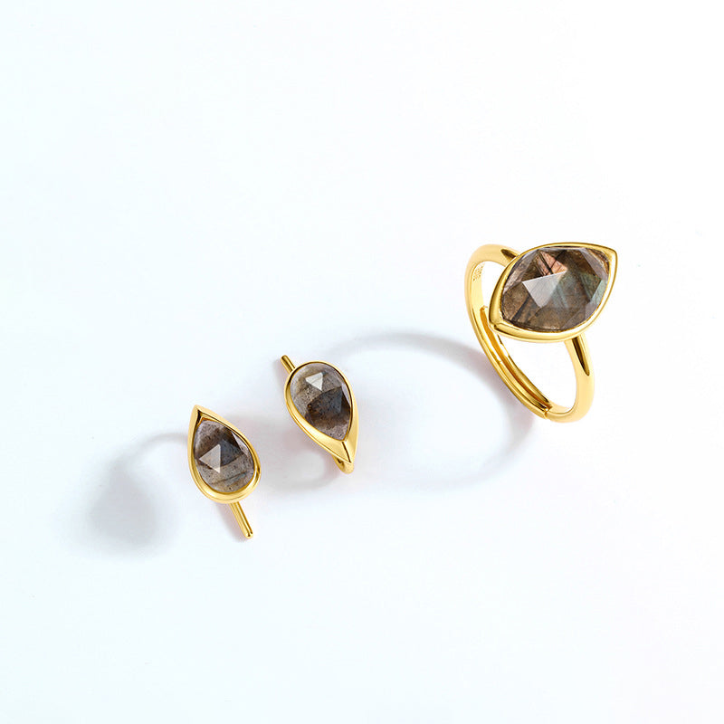 S925 Sterling Silver Jewelry Ring Natural Labradorite Gemstone Mariquesa Style Rings