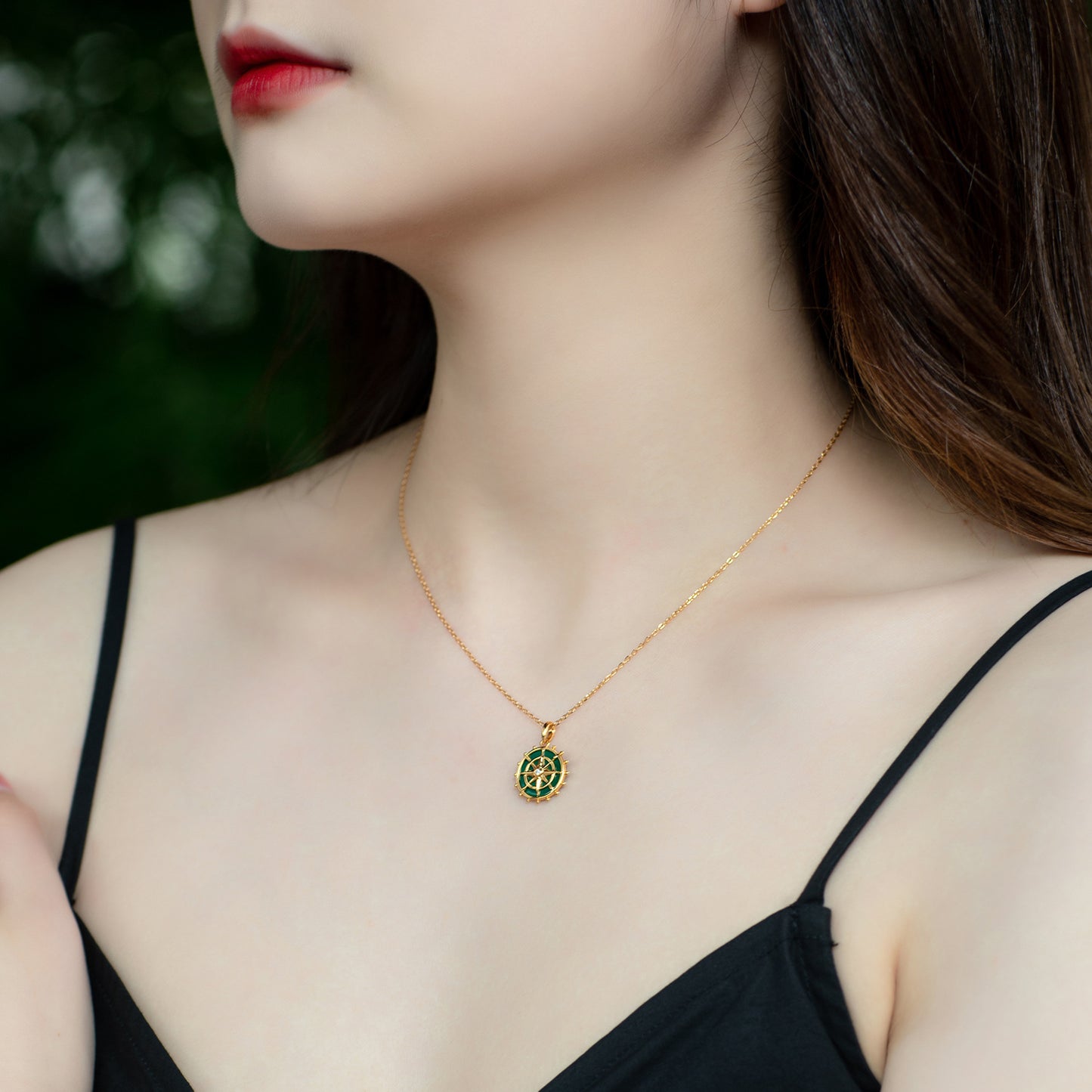 S925 Sterling Silver Jewelry Pendants Natural Malachite Gemstone Rudder Style Necklace Charms