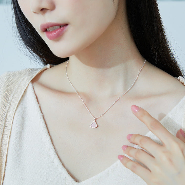 S925 Sterling Silver Jewelry Necklace Natural Pink Shell Gemstone Geometric Sector Style Necklaces