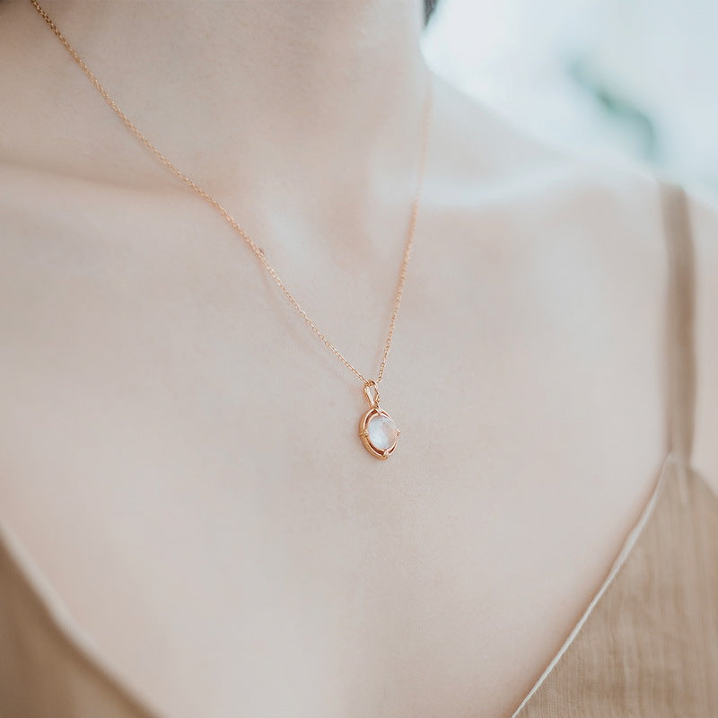 S925 Sterling Silver Jewelry Pendants Natural Rose Quartz Simple Luxury Necklace Charms