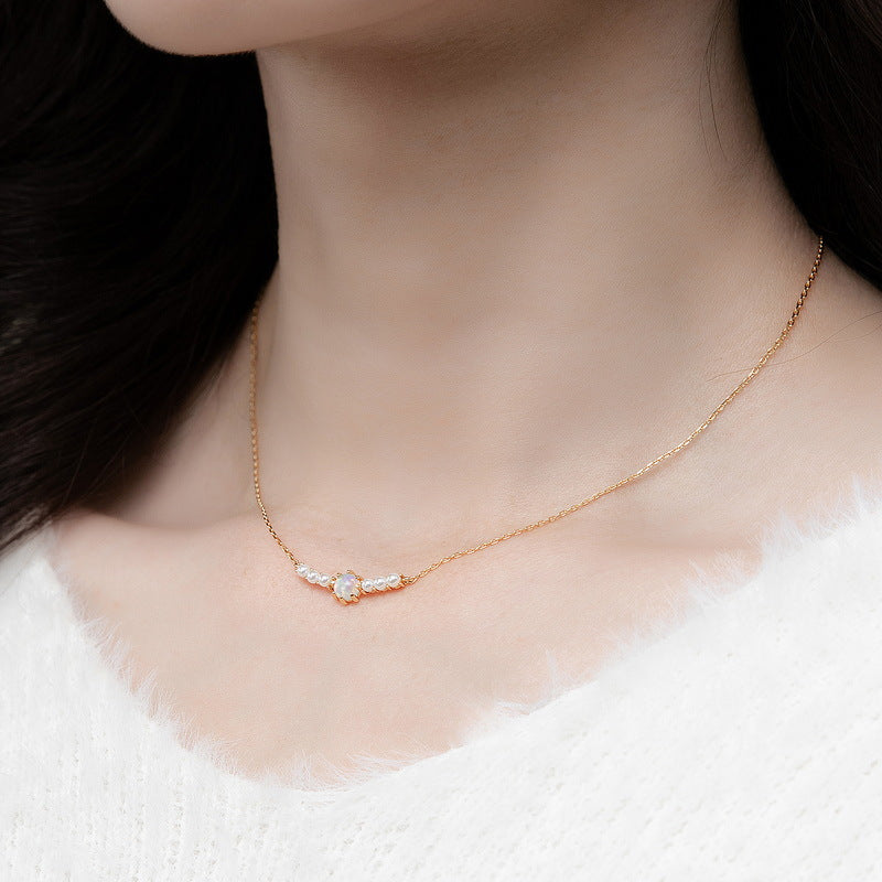 S925 Sterling Silver Jewelry Necklace Gold Plating Opal Gemstone Fashion Luxury Necklace