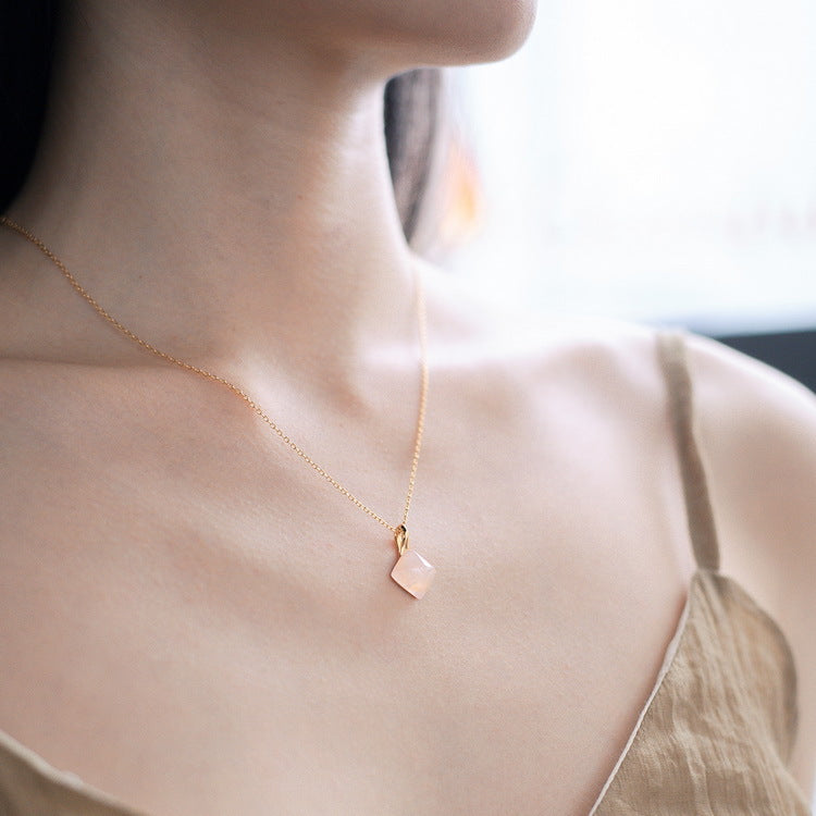 S925 Sterling Silver Jewelry Pendants Gold Plating Natural Rose Quartz Necklace Charms