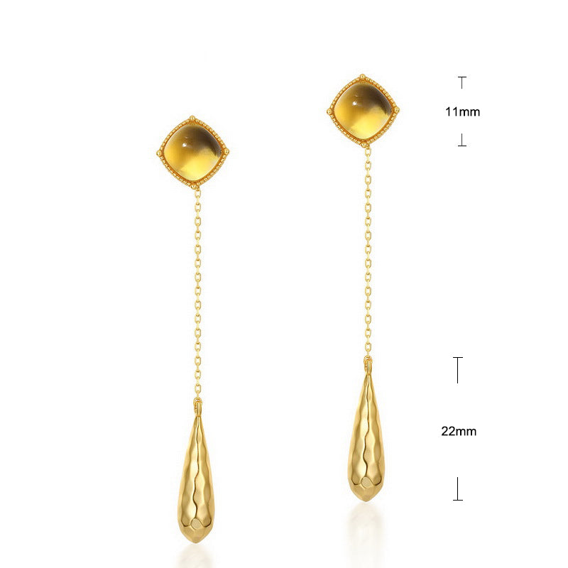 S925 Sterling Silver Jewelry Earrings Citrine Gemstone Tassels Style Drop Earrings