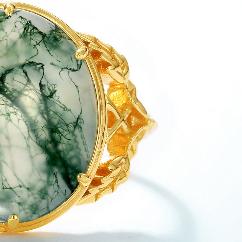 S925 Sterling Silver Jewelry Ring Natural Moss Agate Gemstone Vintage Fashion Luxury Rings