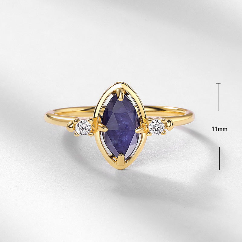 S925 Sterling Silver Jewelry Ring Natural Lapis Lazuli Gemstone Double Side Wearing Rings