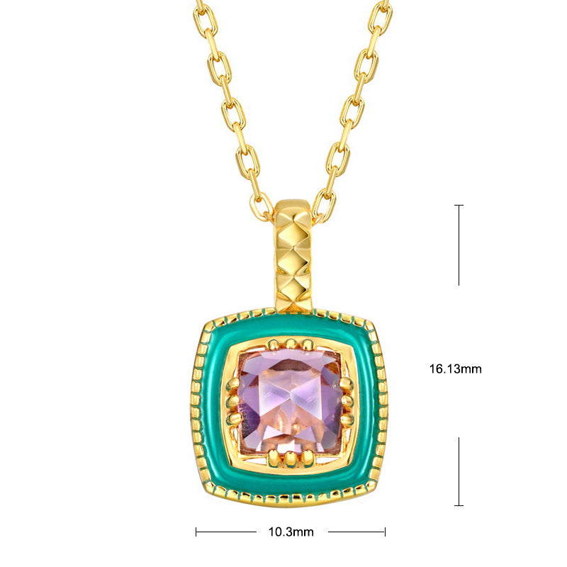 S925 Sterling Silver Jewelry Pendants Natural Amethyst Gemstone Enamel Necklace Charms