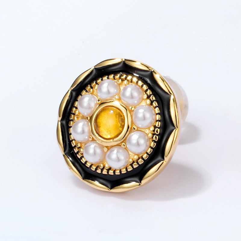 S925 Sterling Silver Jewelry Earrings Natural Amber Vintage Folk Style Pearl Earrings
