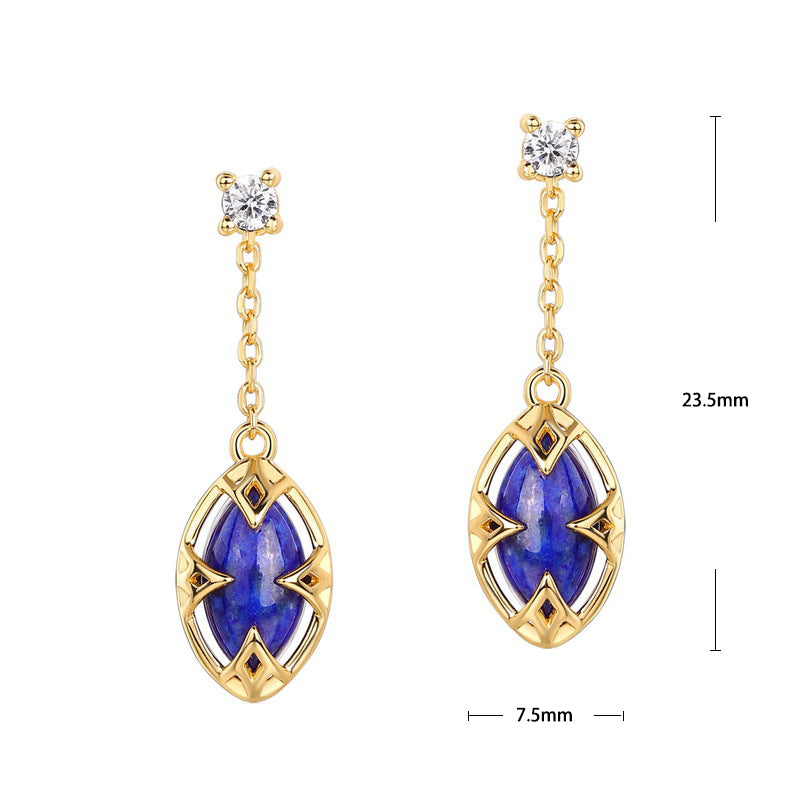 S925 Sterling Silver Jewelry Earrings Natural Lapis Lazuli Gemstone Detachable Drop Earrings