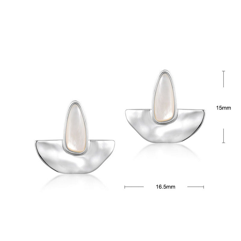 S925 Sterling Silver Jewelry Earrings Natural White Shell Gemstone Vintage Style Earrings