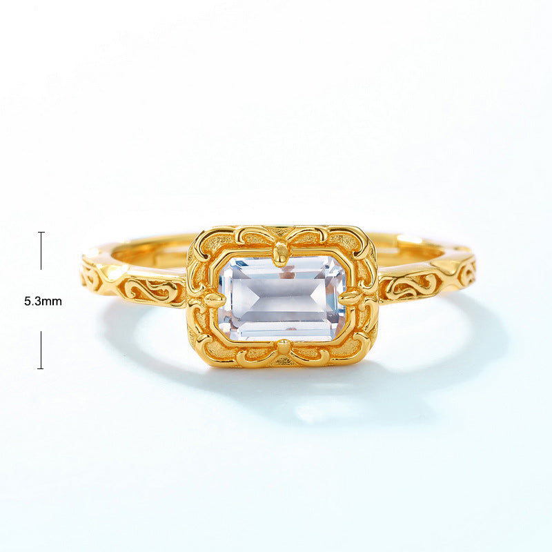 S925 Sterling Silver Jewelry Ring Natural Clear Quartz Gemstone Vintage Luxury Rings