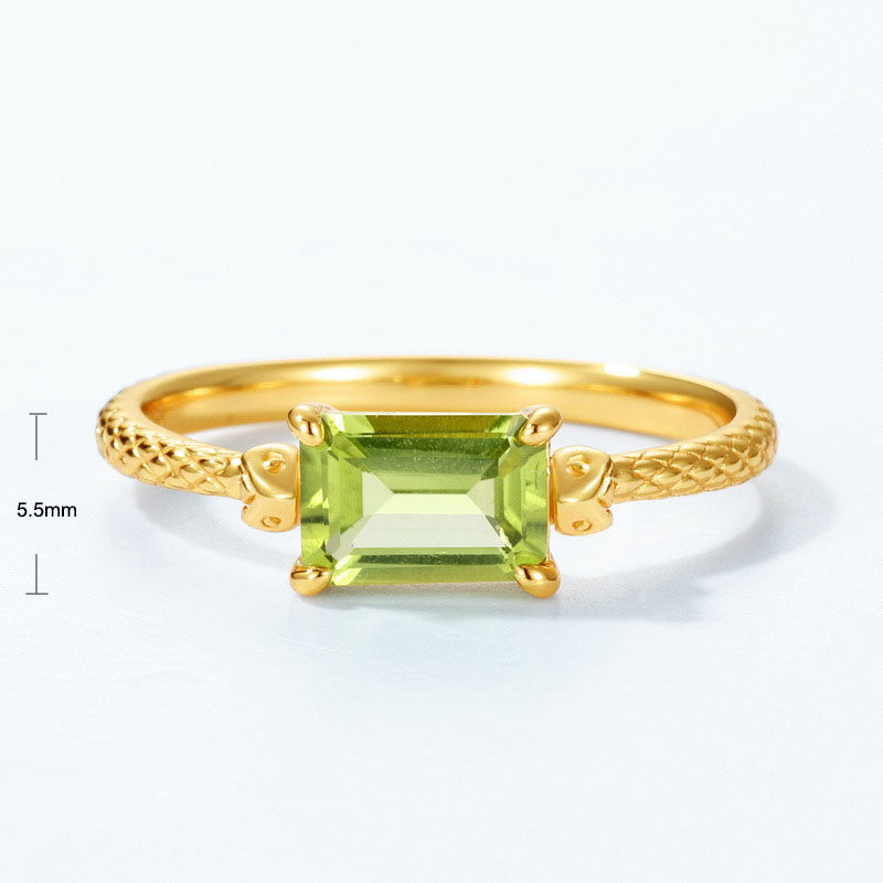 S925 Sterling Silver Jewelry Rings Natural Peridot Gemstone Geometric Style Ring