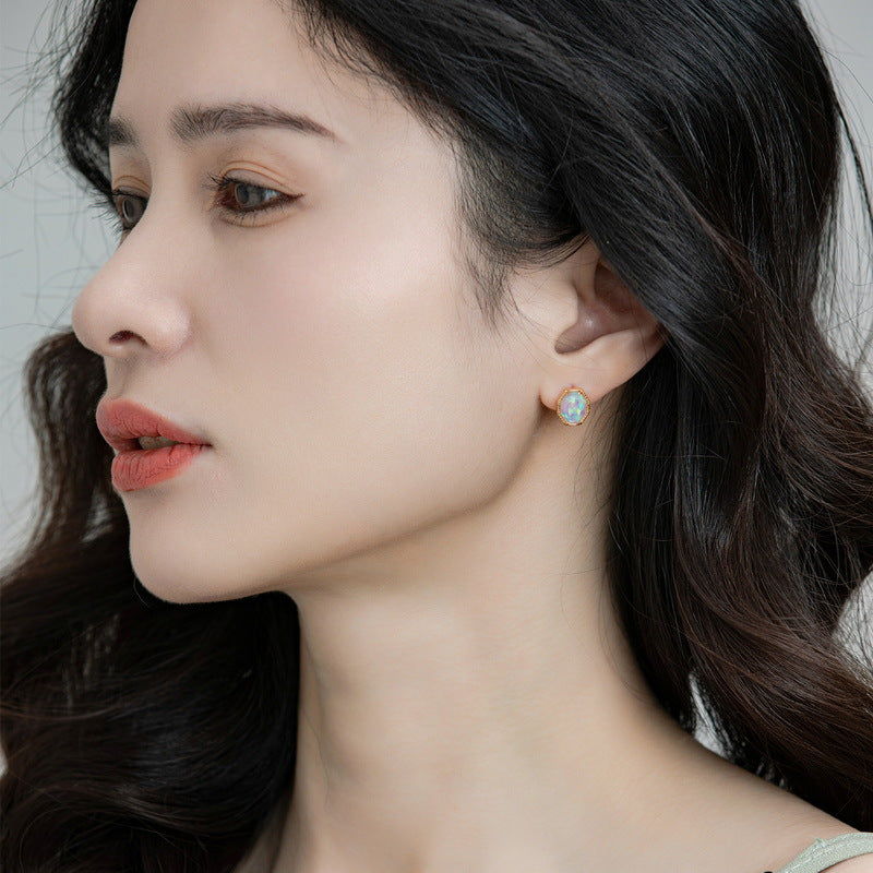 S925 Sterling Silver Jewelry Earrings Gold Plating Opal Gemstone Luxury Earrings
