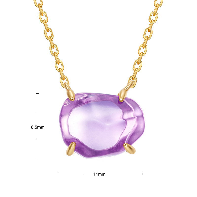 S925 Sterling Silver Jewelry Necklace Natural Amethyst Gemstone Irregular Style Necklaces