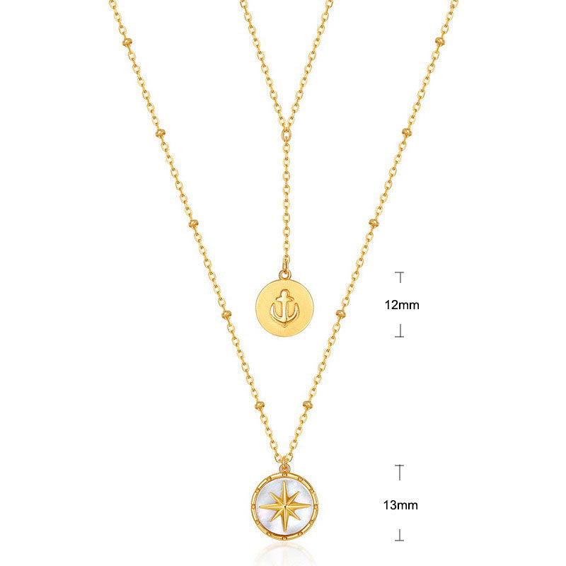 S925 Sterling Silver Jewelry Necklace Natural White Shell Gemstone Double-Layer Long Chain Necklaces
